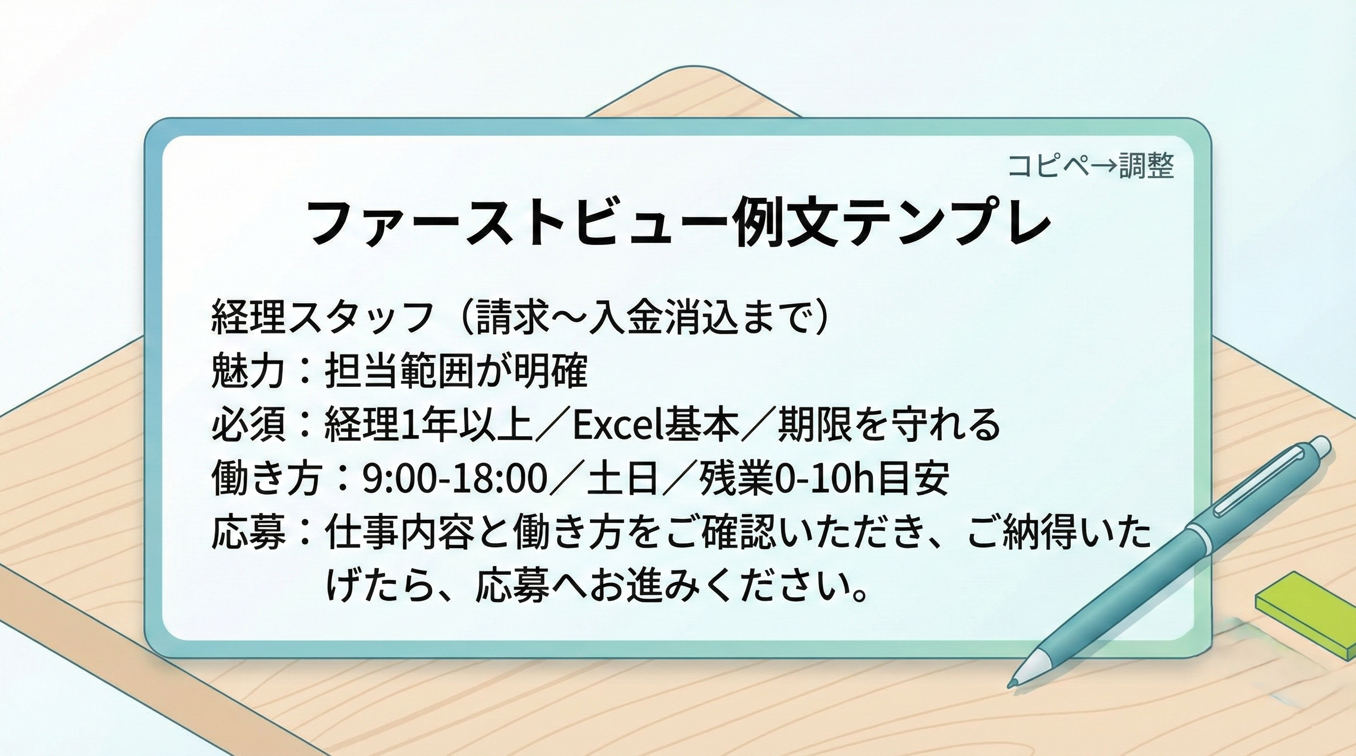 求人詳細ファーストビューの例文テンプレを示した図