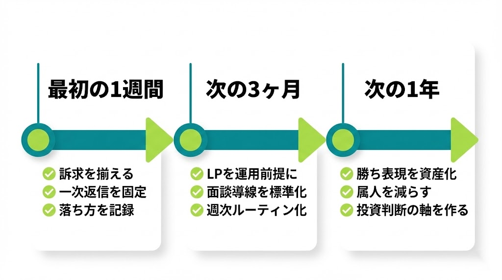 1週間・3ヶ月・1年で採用導線を整えるロードマップ図