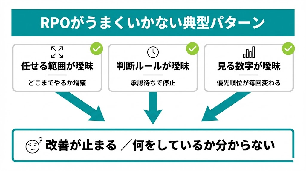 RPOがうまくいかない典型パターン：任せる範囲・判断ルール・見る数字が曖昧だと改善が止まる