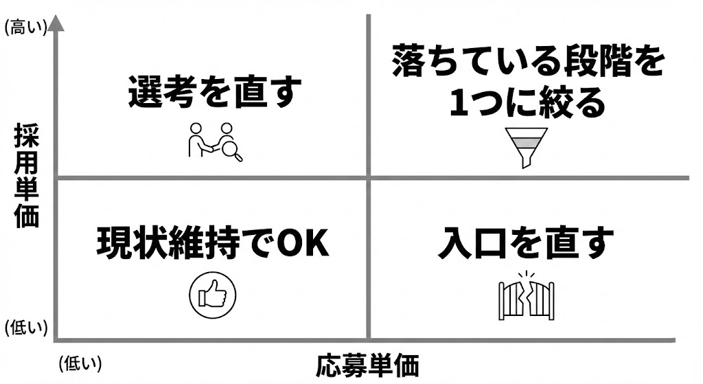 改善の優先順位（入口改善か選考改善か）を決める図