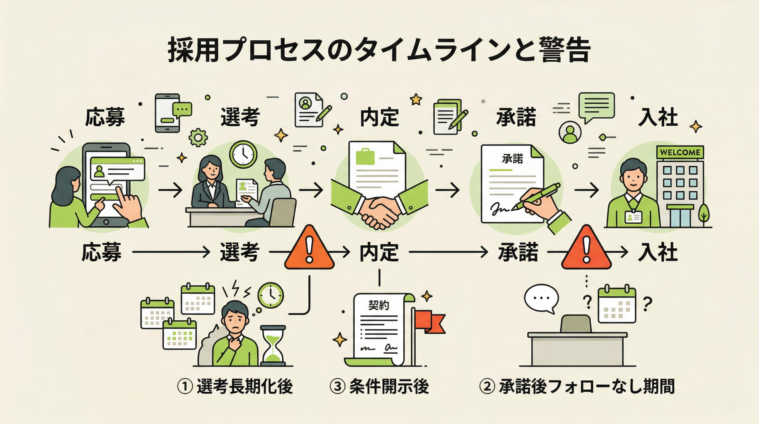 辞退が起きやすい3つのタイミング図解