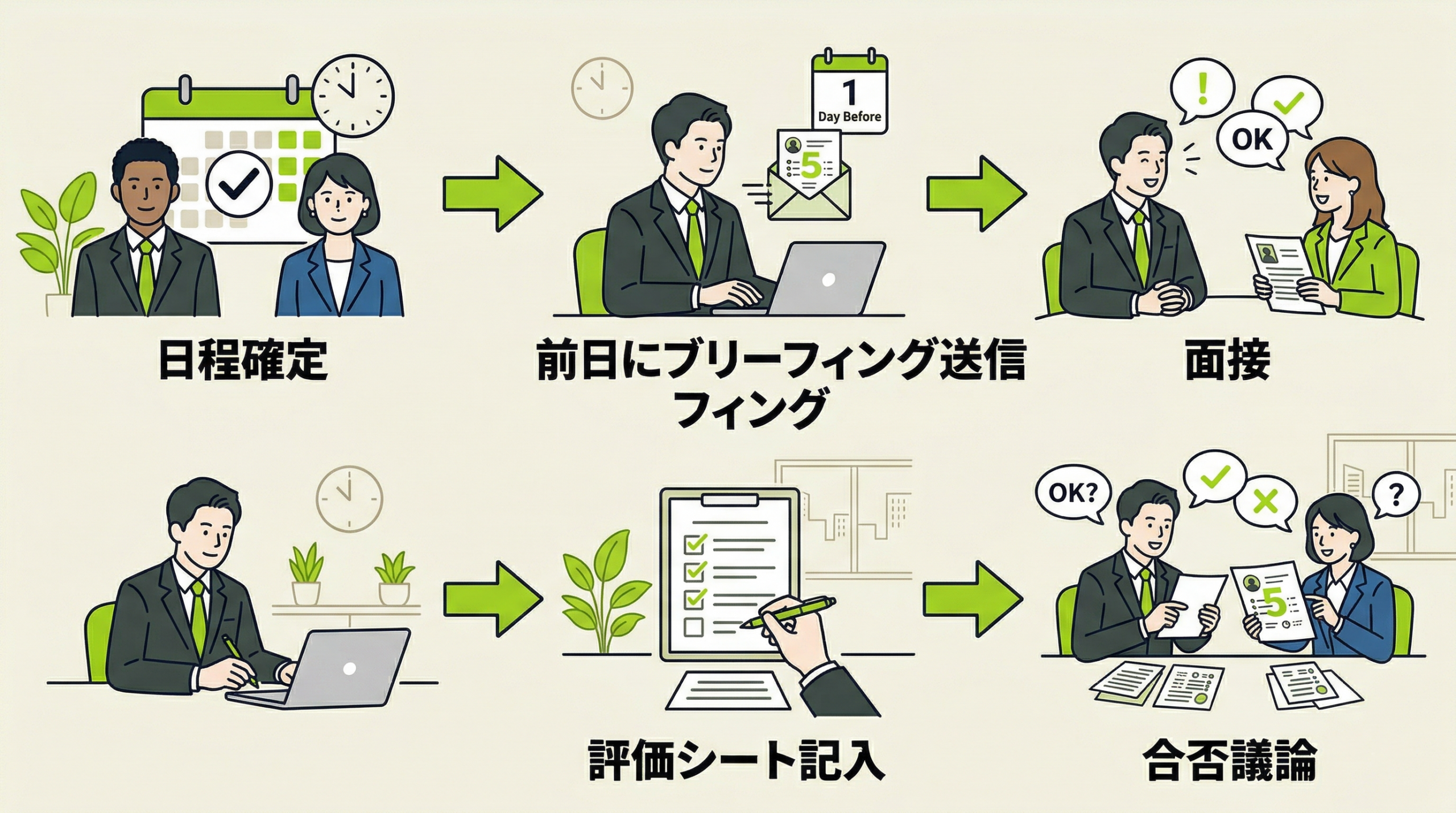 ブリーフィングシートを仕組みとして回すフロー図